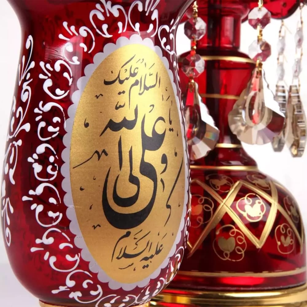 شمعدان برقی السلام علیک یا اباالفضل العباس یا علی ارتفاع 50 سانتیمتر رنگ قرمز کد 1227 — تصویر ۲