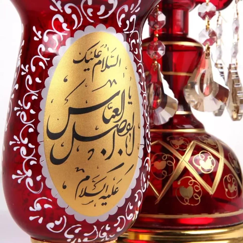 شمعدان برقی السلام علیک یا اباالفضل العباس یا علی ارتفاع 50 سانتیمتر رنگ قرمز کد 1227 — تصویر ۳