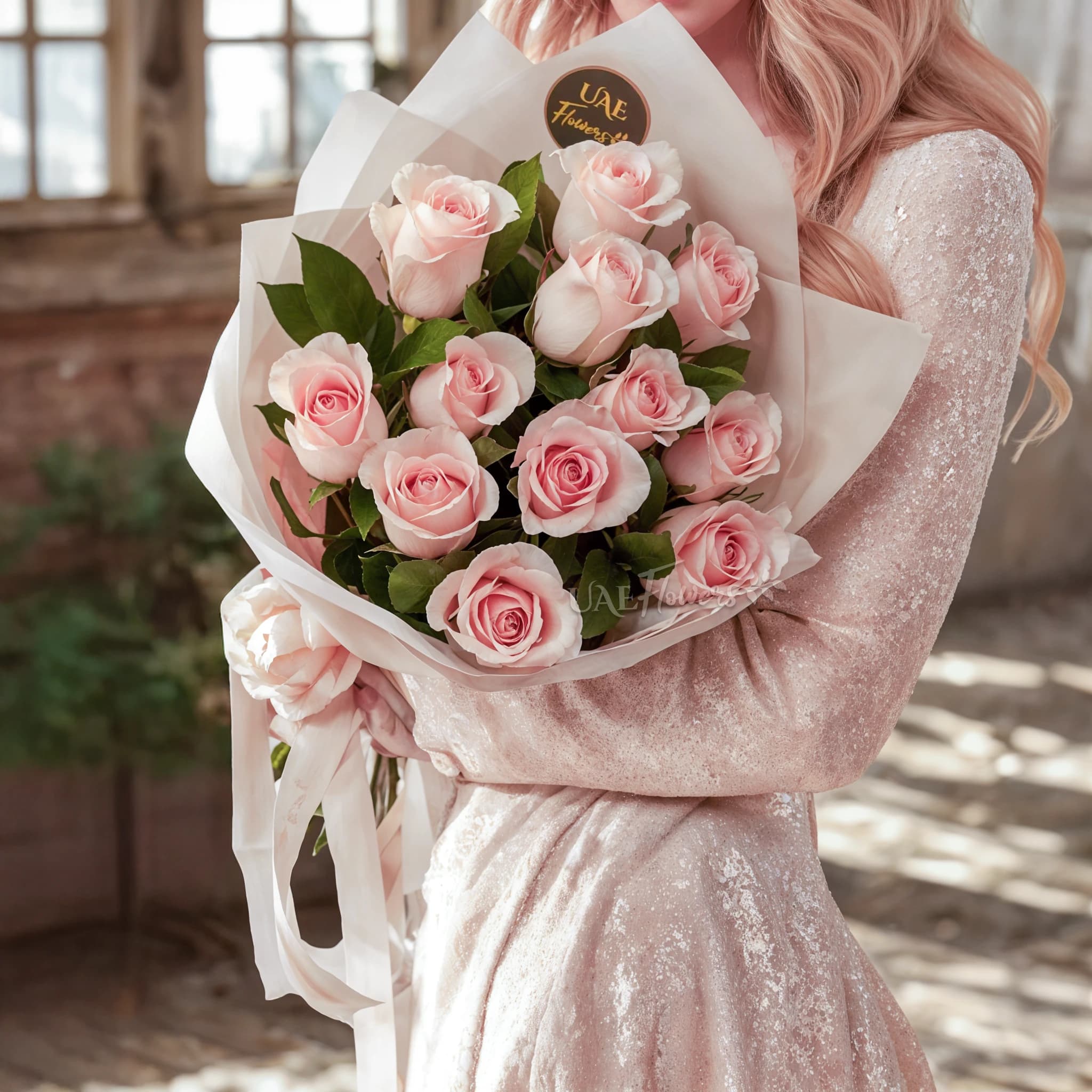 12 Pink Roses Bouquet