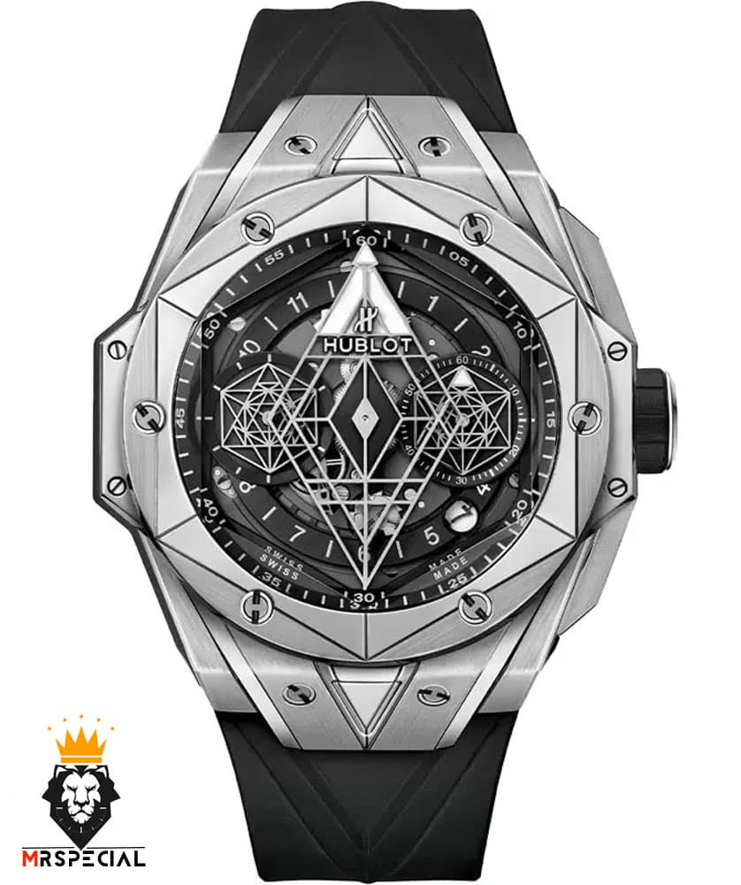 ساعت مچی مردانه هابلوت کهکشانی استیل صفحه مشکی HUBLOT Sang Bleu 1258
