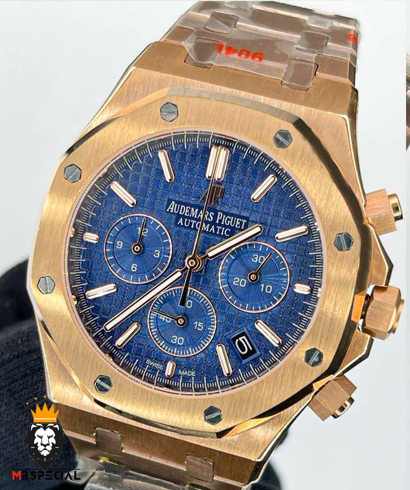 ساعت مردانه اودمار پیگه کرنوگراف رزگلد صفحه ابی AUDEMARS PIGUET ROYAL 4413 — تصویر ۳