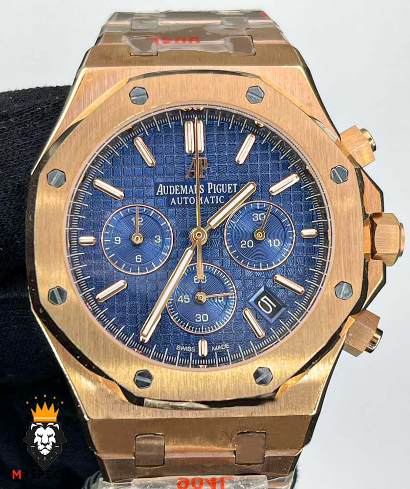ساعت مردانه اودمار پیگه کرنوگراف رزگلد صفحه ابی AUDEMARS PIGUET ROYAL 4413 — تصویر ۲