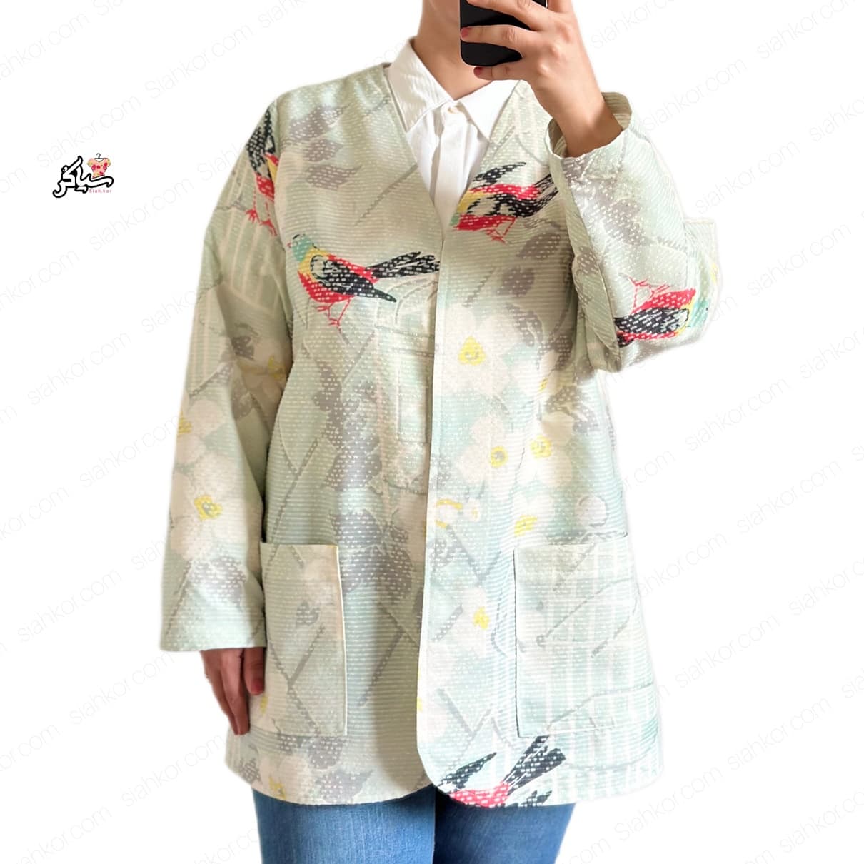 تک کت کوکدوزی کتان طرح پرنده عشق — تصویر ۲