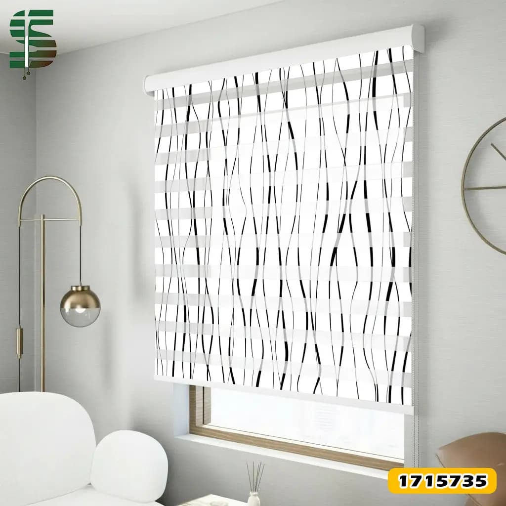 پرده زبرا طرح دار کد 1715735 طرح مواج سیاه و سفید