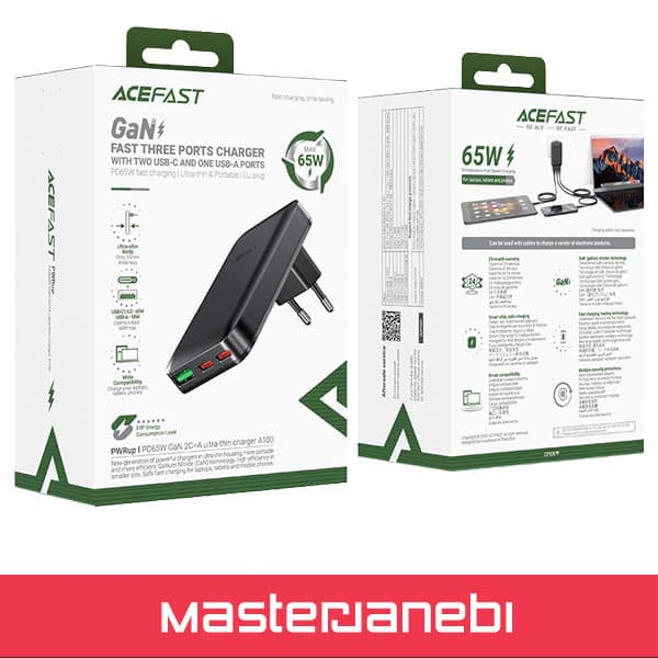 شارژر دیواری ایس فست ACEFAST A100 PD65W GaN Fast Charger توان 65 وات — تصویر ۶