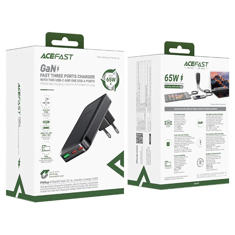 شارژر دیواری ایس فست ACEFAST A100 PD65W GaN Fast Charger توان 65 وات — تصویر ۱۰