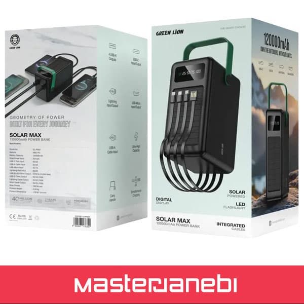 پاوربانک خورشیدی 1200000 گرین لاین Green Lion Solar Max Power Bank GNPXB7120PBBK — تصویر ۲