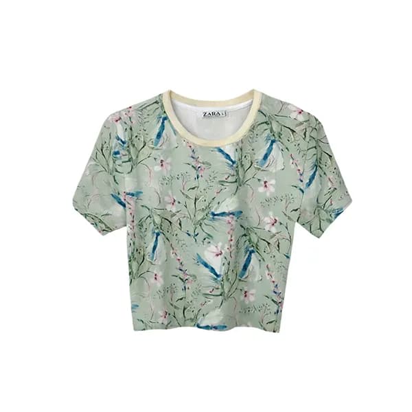 کراپ یقه گرد طرح ZARA