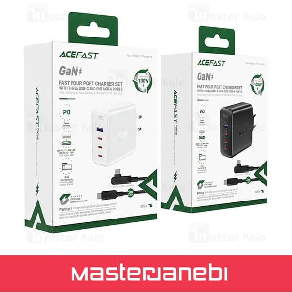 شارژر دیواری ایس فست ACEFAST A37 PD100W GaN Fast Charger توان 100 وات همراه با کابل — تصویر ۳