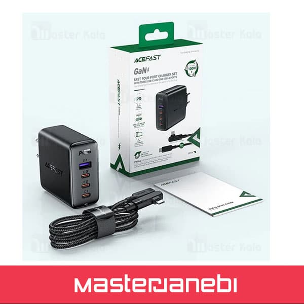 شارژر دیواری ایس فست ACEFAST A37 PD100W GaN Fast Charger توان 100 وات همراه با کابل — تصویر ۲