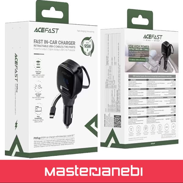 ACEFAST B17 95W Fast Charger شارژر فندکی ایس فست توان 95 وات همراه با کابل متصل — تصویر ۳