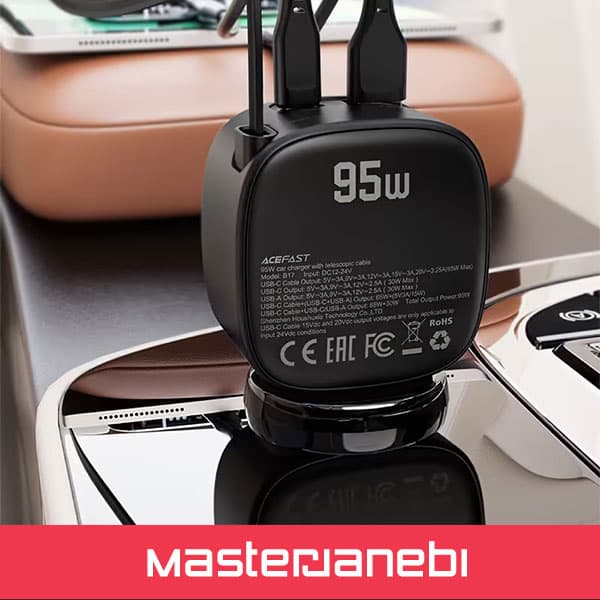ACEFAST B17 95W Fast Charger شارژر فندکی ایس فست توان 95 وات همراه با کابل متصل — تصویر ۵