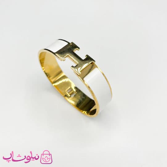 دستبند زنانه هرمس مدل پهن رنگ سفید کد 3991