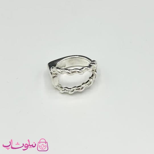 انگشتر زنانه طرح پیچ دو لاین آبکاری نقره کد 150