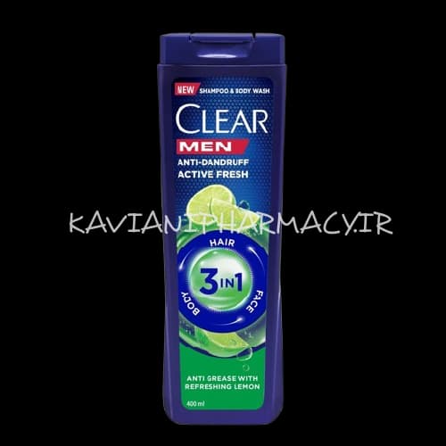 کلییر شامپو 3در 1 آقایان طراوت بخش لیمو 400 میل