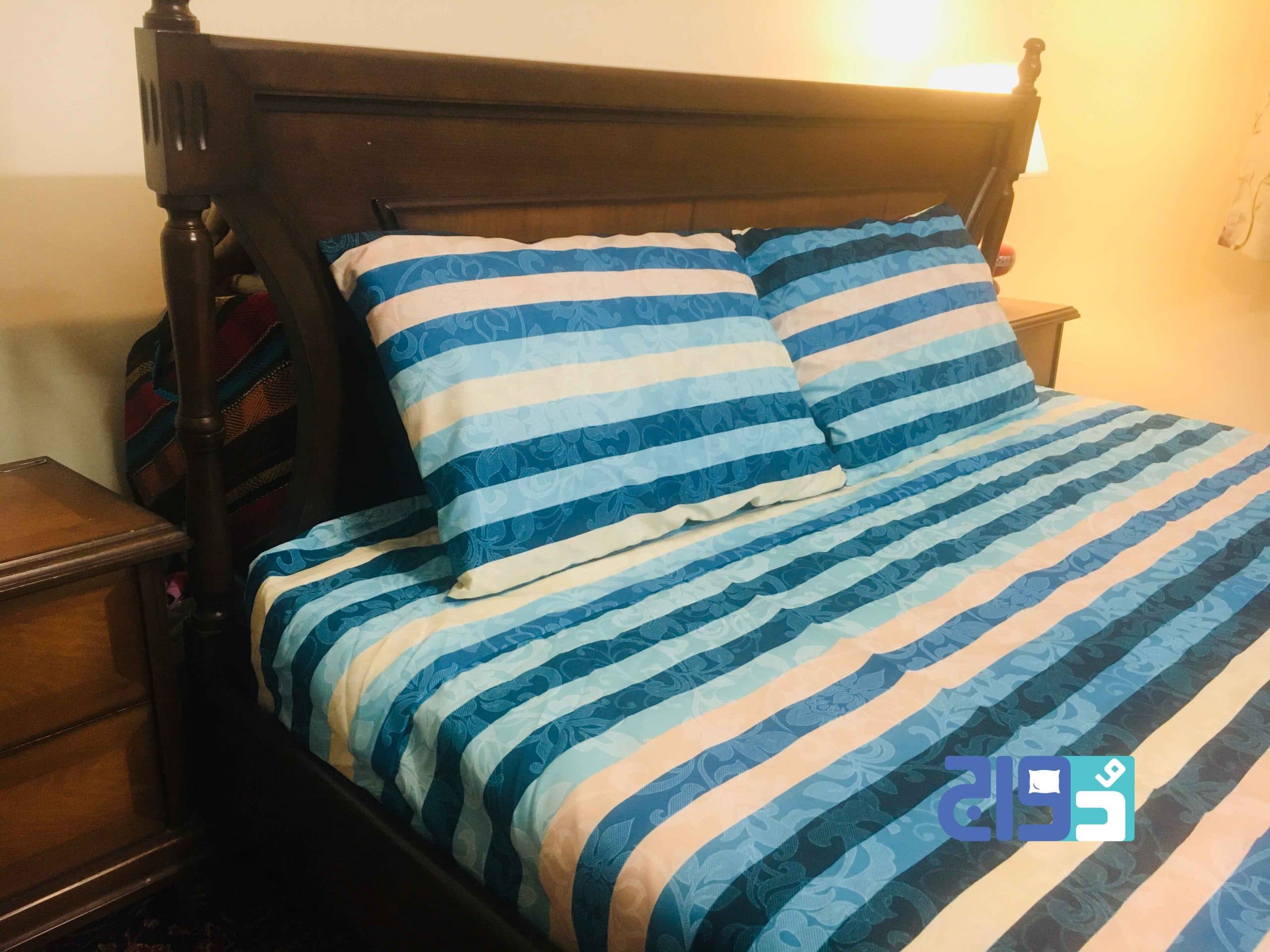 روتختی کشدار تشک تخت دونفره طرح پیام کد 139812191 (سبز آبی) — تصویر ۲