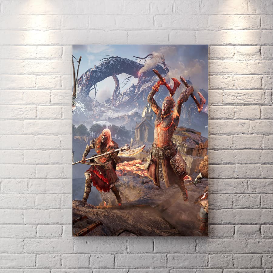 تابلو برای اتاق گیمینگ طرح بازی Assassin’s Creed Valhalla با زمینه زمستانی BAs-9529