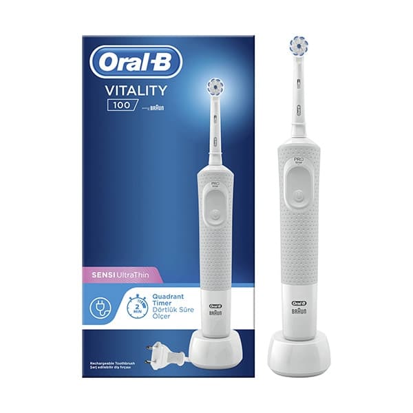 مسواک برقی اورال بی مدل Vitality 100 Sensi Ultra Thin رنگ سفید