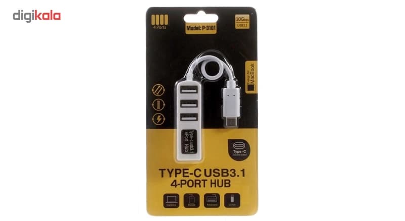 هاب USB 3.1 Type-C چهار پورت مدل P-101 کد K17069 — تصویر ۴