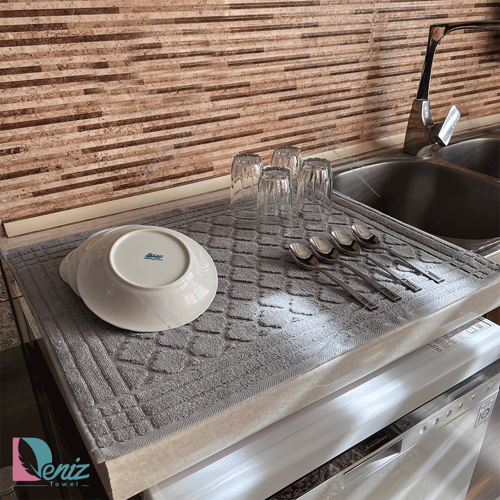 نمگیر ظروف آشپزخانه طرح خشتی رنگ طوسی روشن