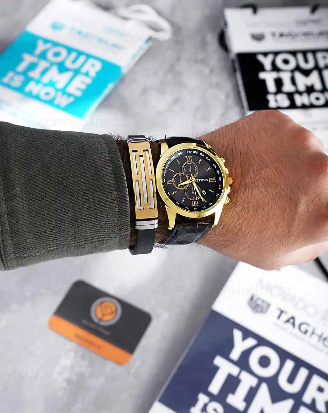 ست ساعت مچی و دستبند مردانه سیتیزن CITIZEN مدل 1597 — تصویر ۳