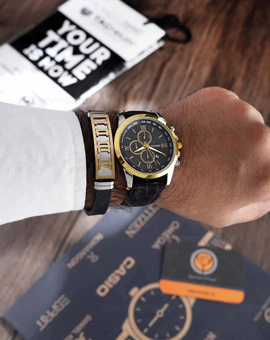 ست ساعت مچی و دستبند مردانه سیتیزن CITIZEN مدل 1592 — تصویر ۶