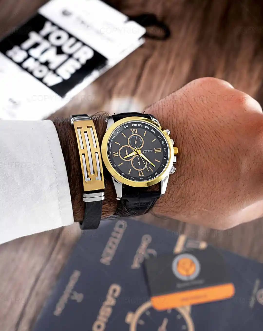 ست ساعت مچی و دستبند مردانه سیتیزن CITIZEN مدل 1592 — تصویر ۴