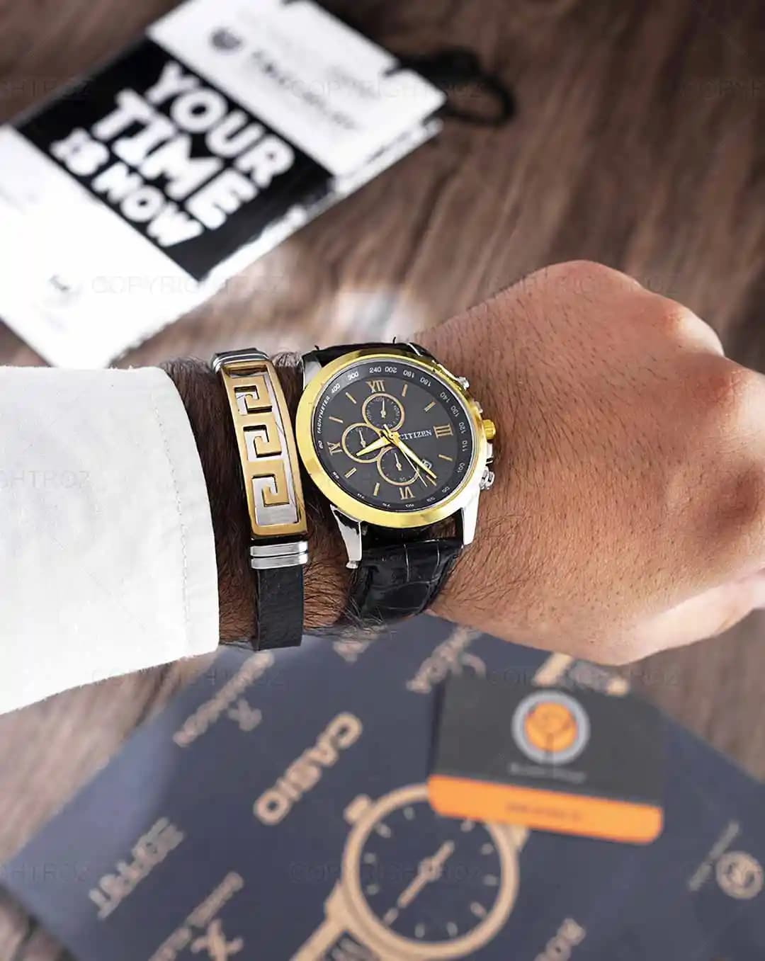 ست ساعت مچی و دستبند مردانه سیتیزن CITIZEN مدل 1592 — تصویر ۲