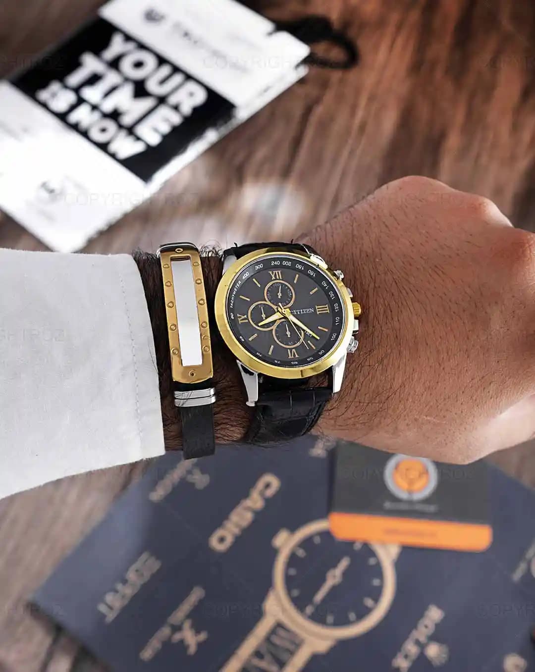 ست ساعت مچی و دستبند مردانه سیتیزن CITIZEN مدل 1592 — تصویر ۵