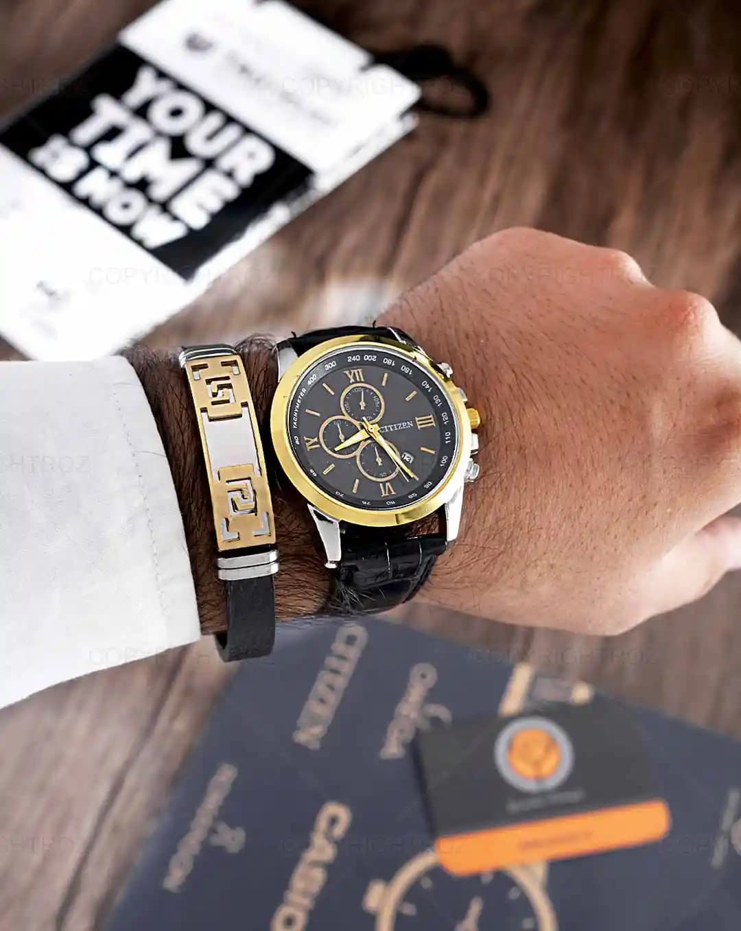 ست ساعت مچی و دستبند مردانه سیتیزن CITIZEN مدل 1592 — تصویر ۳