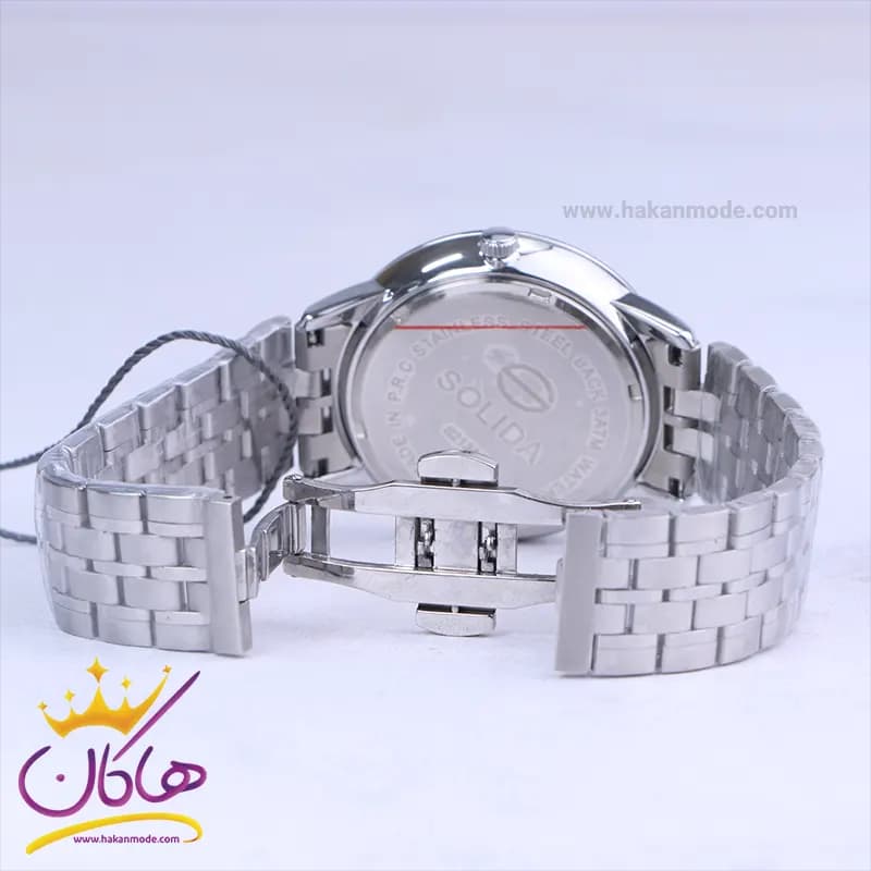 ساعت مچی سولیدا مردانه فلزی نقره ای صفحه مشکی G2134/4 — تصویر ۵