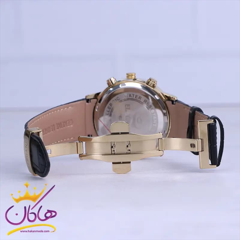 ساعت عقربه ای الگانس مردانه بند چرم قاب طلایی G2095/8 — تصویر ۲