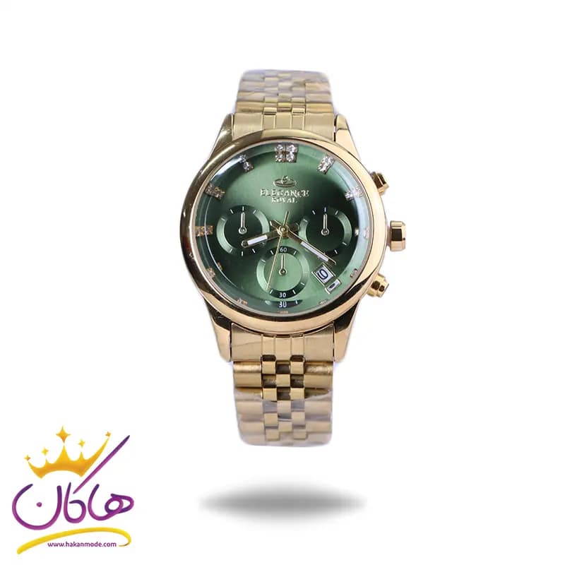 ساعت مچی الگانس زنانه فلزی طلایی صفحه سبز L 9766/3