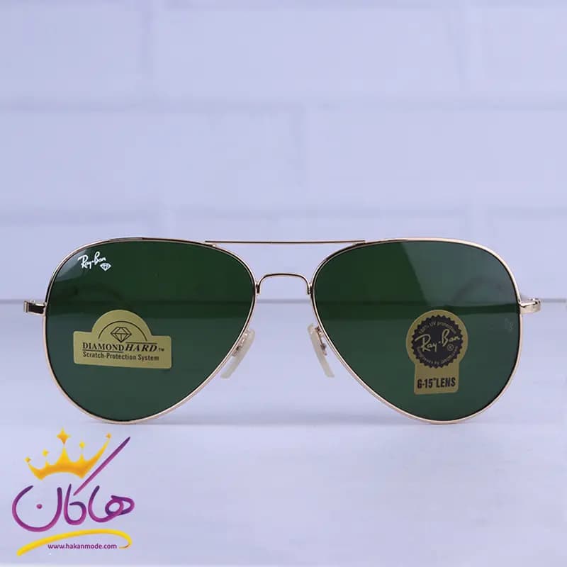 عینک آفتابی ری بن مردانه فلزی طلایی شیشه سبز RB 3026 F /2