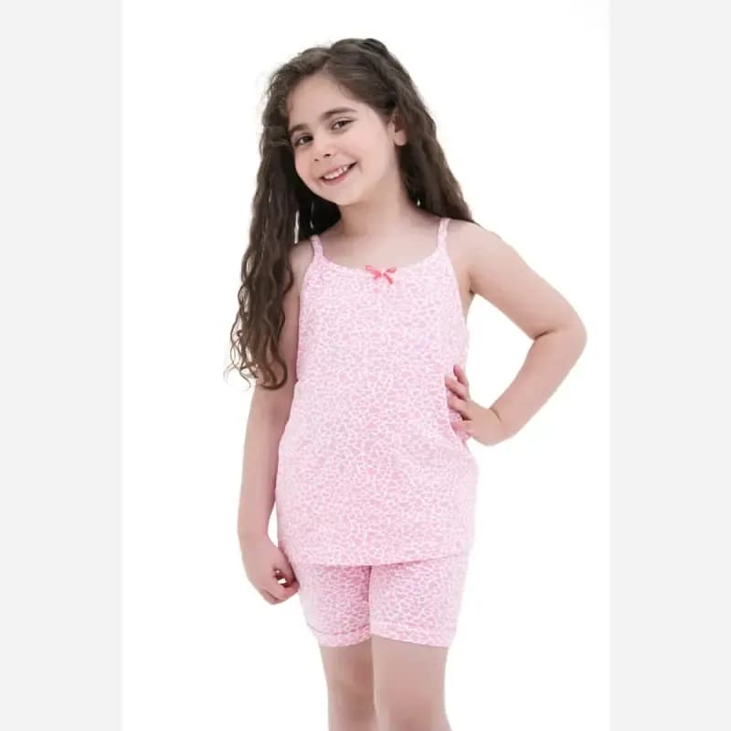 ست تاپ و شورت دخترانه طرح قلب و ستاره رنگ سرخابی جنس پنبهای — تصویر ۳
