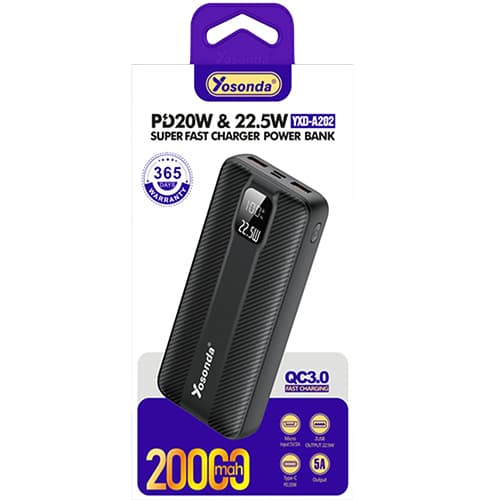پاوربانک YOSONDA A202 PD22.5W 20000MAH