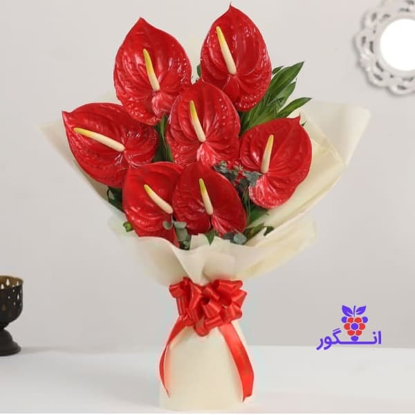 دسته گل آنتوریوم قرمز