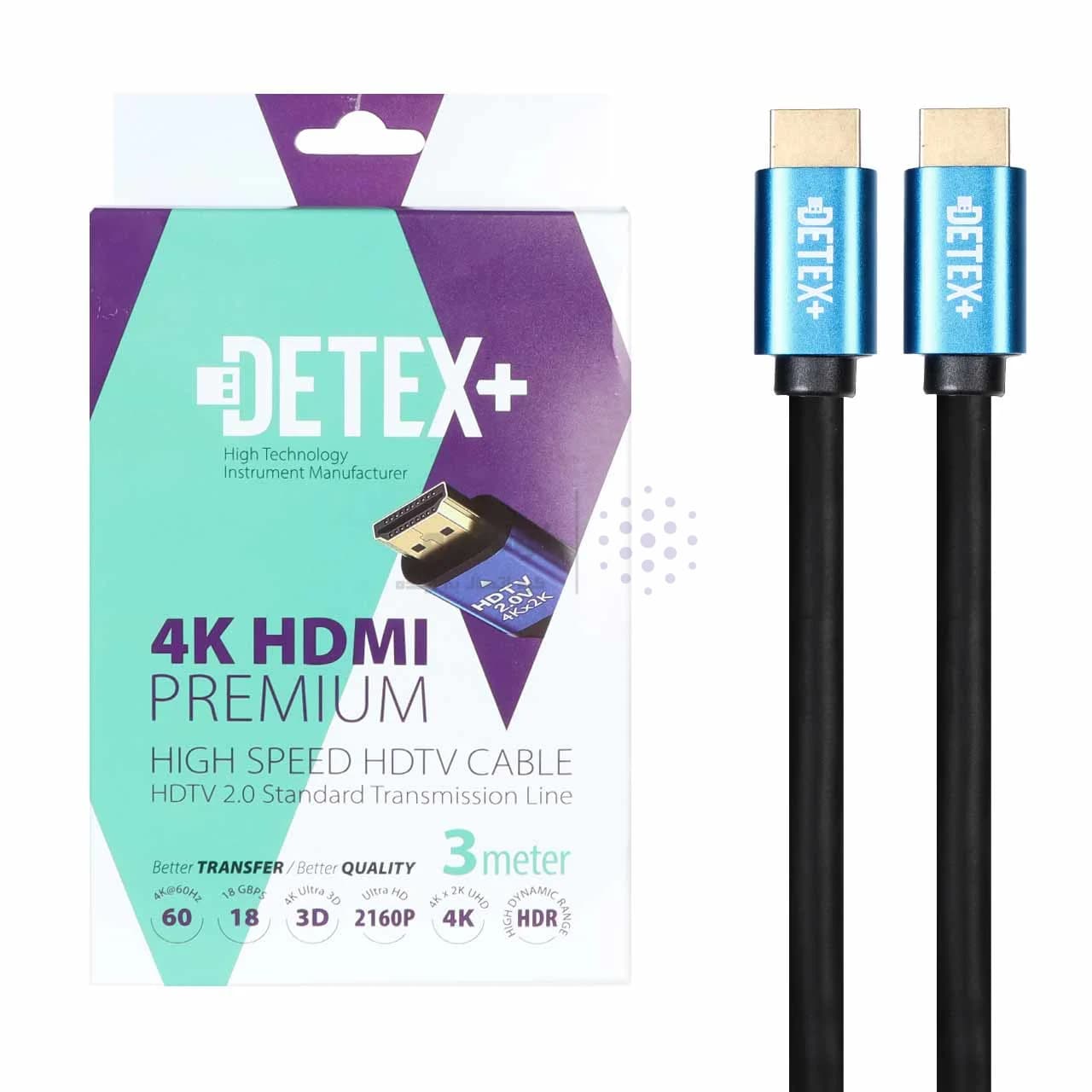 کابل 3 متری DETEX+ HDMI 4K – مشکی — تصویر ۳
