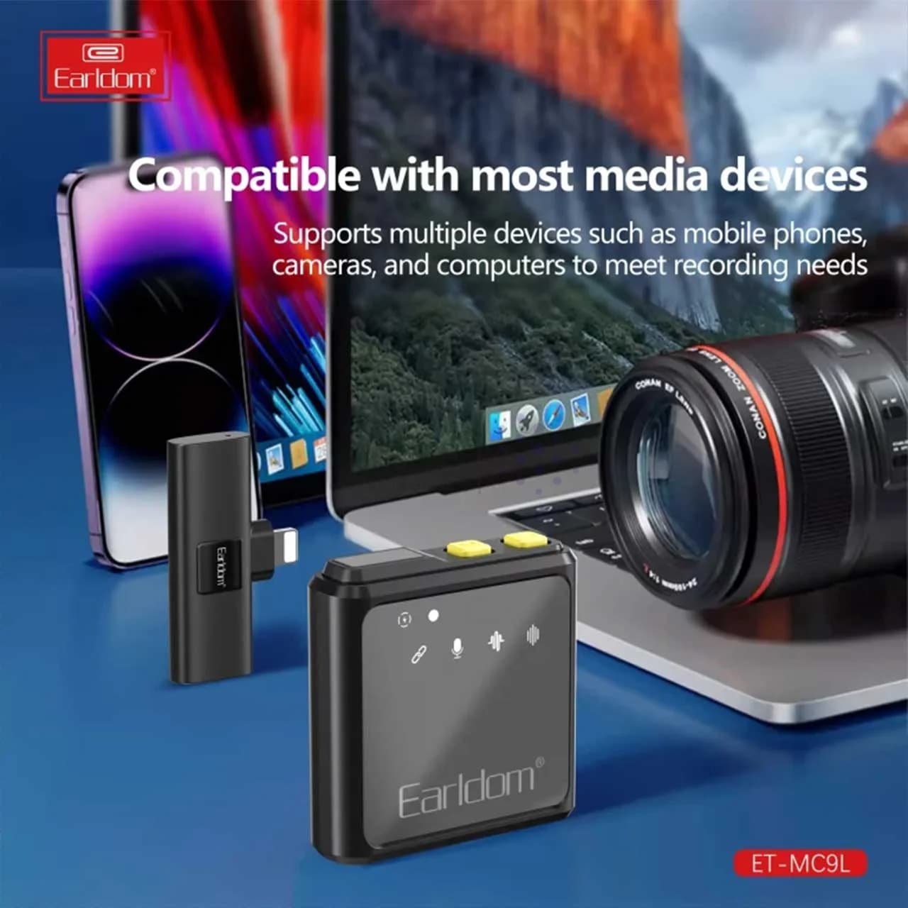 میکروفون بی سیم یقه ای Earldom Lightning مدل ET-MC9L – مشکی — تصویر ۶