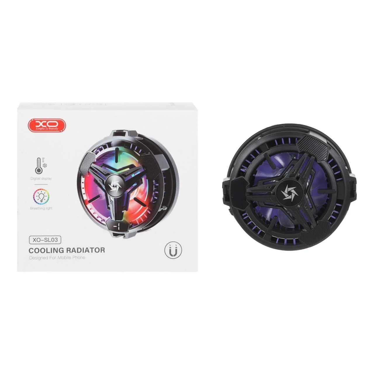 فن خنک کننده گوشی موبایل XO مدل XO-SL03 – مشکی (دارای نورپردازی RGB)