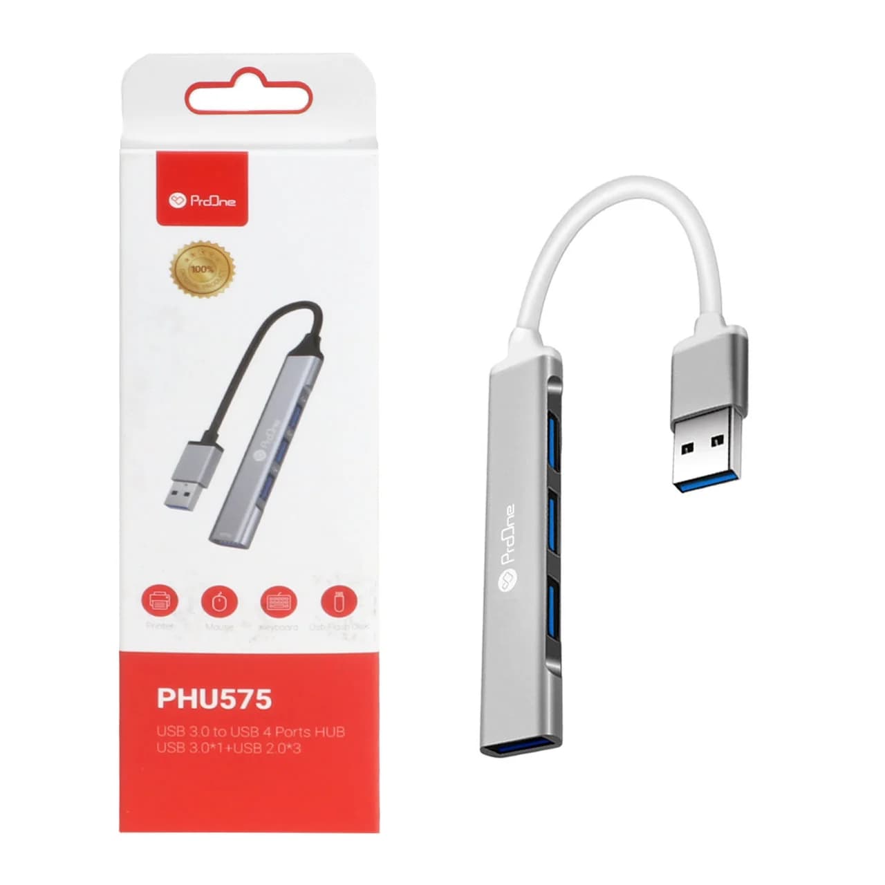 هاب 4 پورت ProOne USB3.0 مدل PHU575 – نقره ای