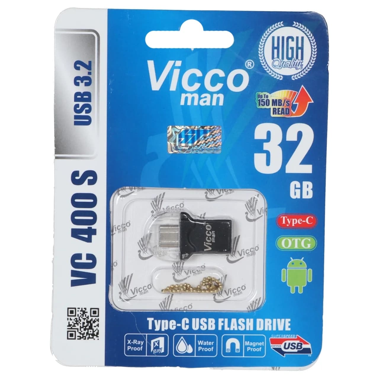 (گارانتی مادام‌العمر رایانه نوین سگال) مشکی Vicco VC400 K USB3.2 Type-c OTG Flash Memory – 32GB