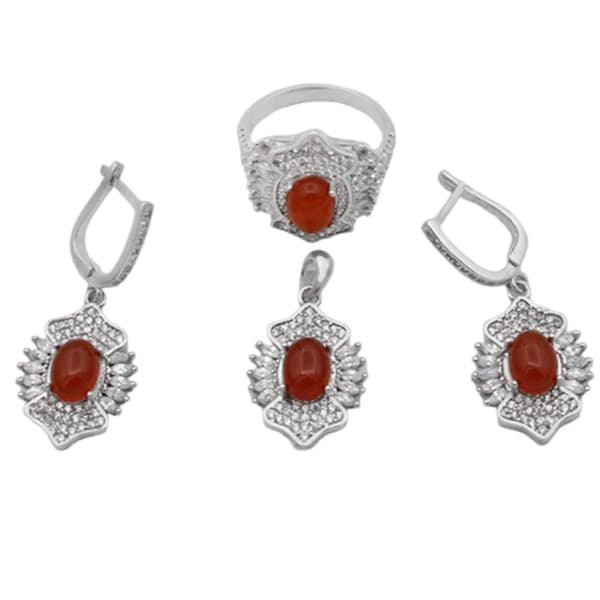 نیم ست عقیق سرخ نقره زنانه طرح نیکی