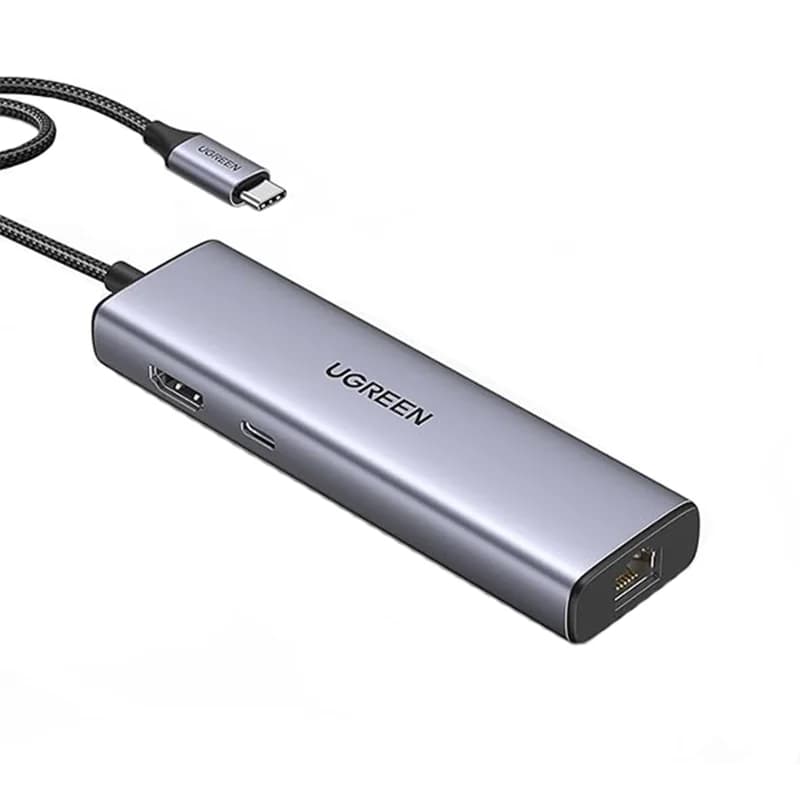 هاب 7 پورت USB-C یوگرین مدل CM512-90568 با 2 پورت USB 3.0 و 1 پورت HDMI و RJ45 و کارت حافظه SD/TF و PD