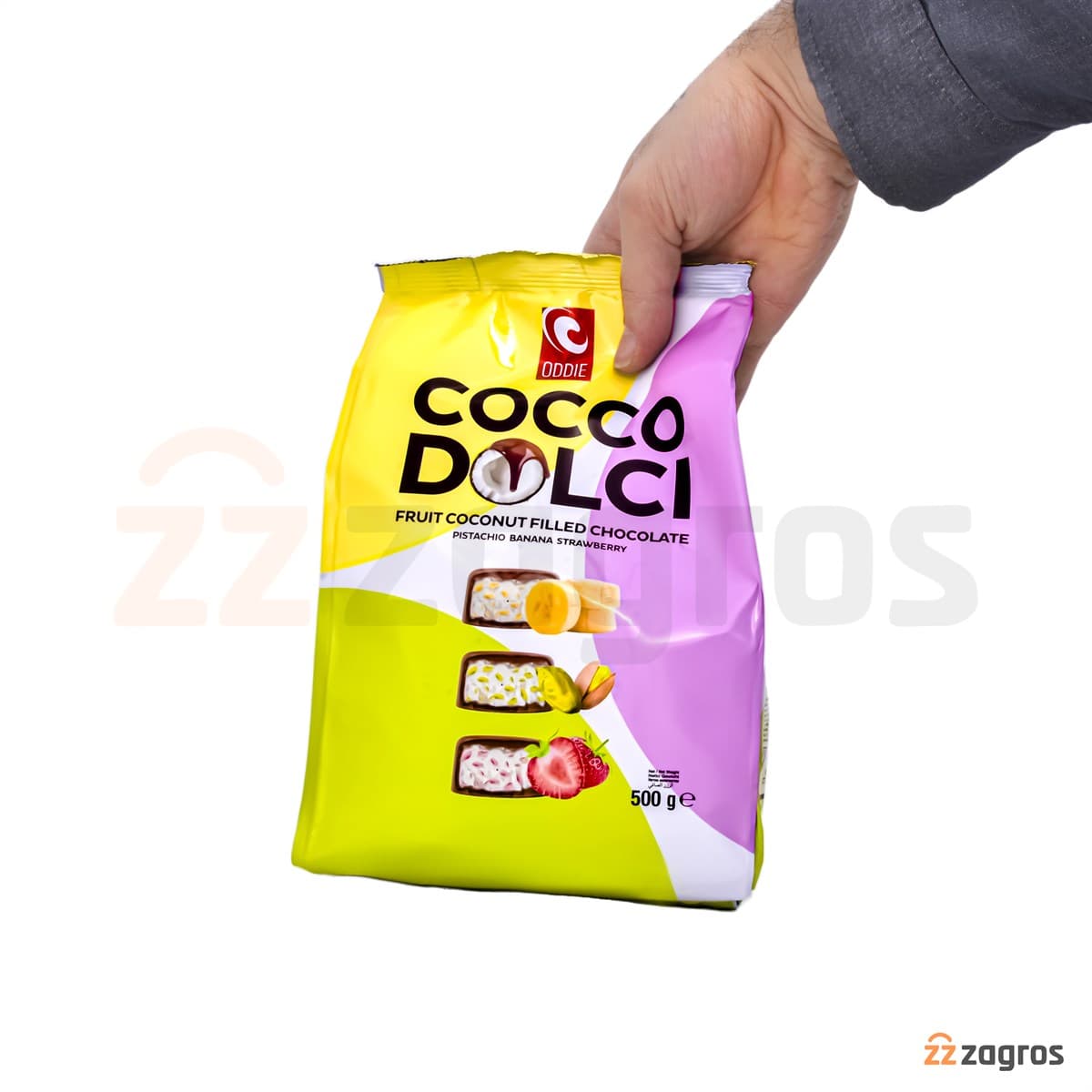 شکلات Oddie سری Cocco Dolci با مغز کرم نارگیل میوه ای 500 گرم — تصویر ۳