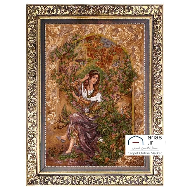 تابلو فرش ماشینی عمودی مینیاتور طرح گلبانگ فرشچیان کد T20600M