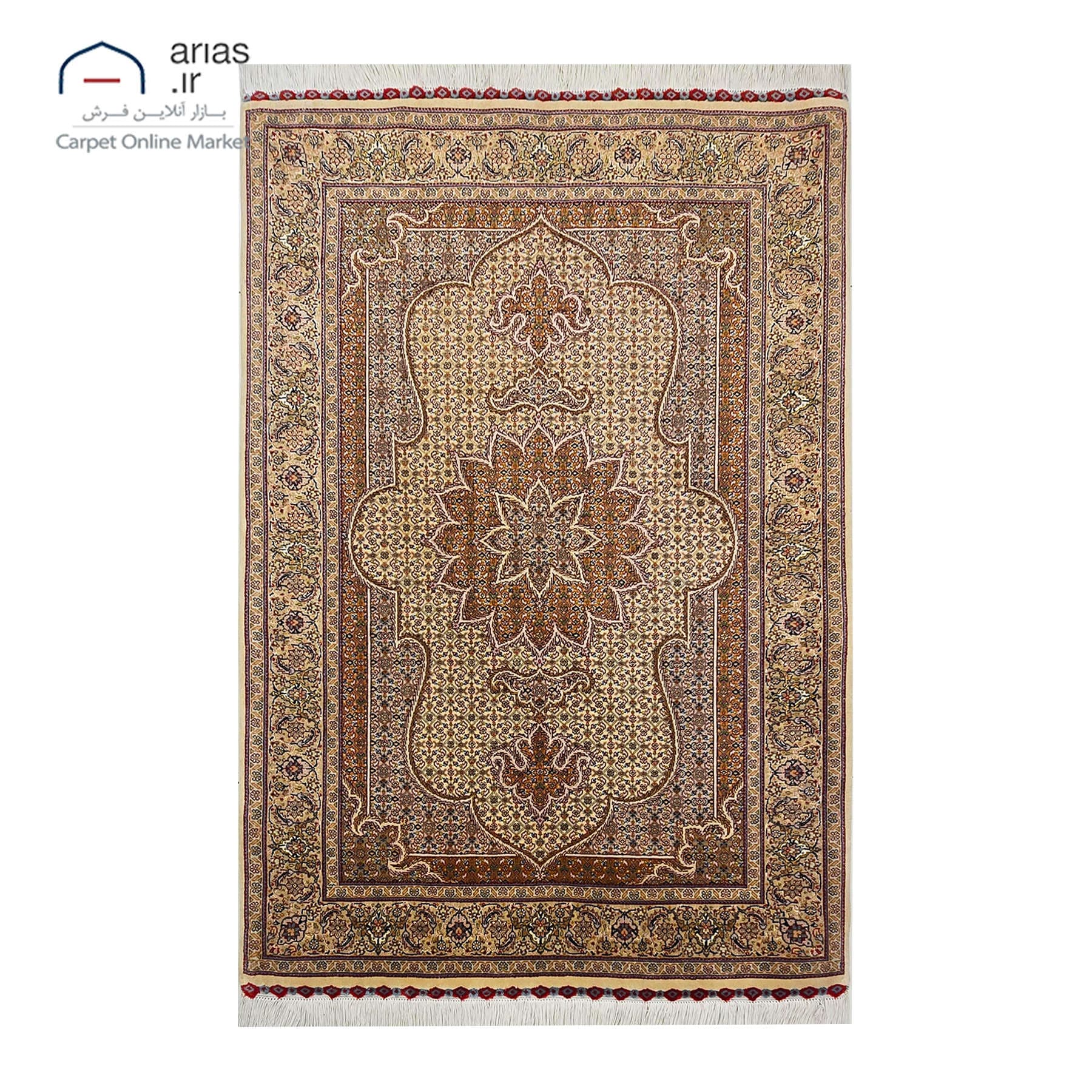 فرش دستباف ذرع و نیم نقشه ماهی زمینه کرم بافت تبریز کد D19123T