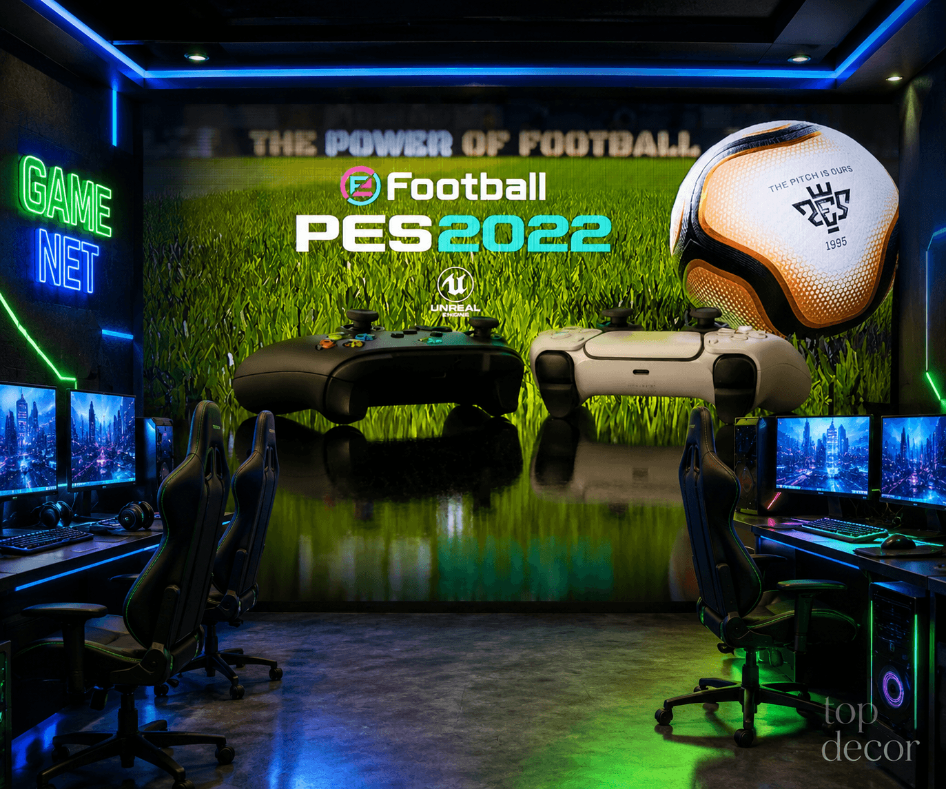 پوستر دیواری گیمینگ طرح فوتبال PES و دسته کنسول — تصویر ۲