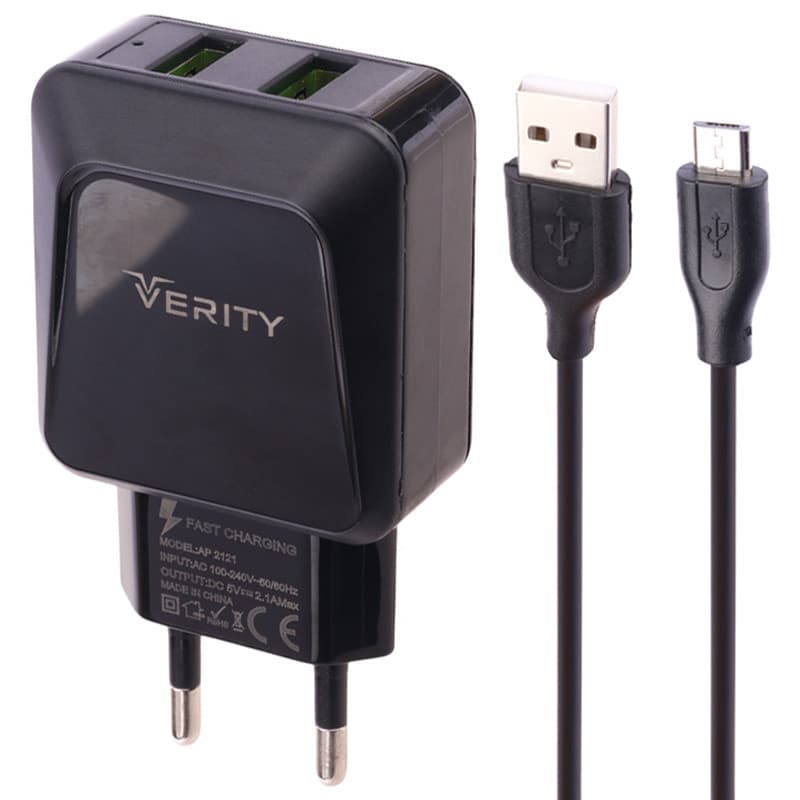 شارژر دیواری وریتی دو پورت مدل AP 2121 2.1A 10.5W با کابل Micro-USB