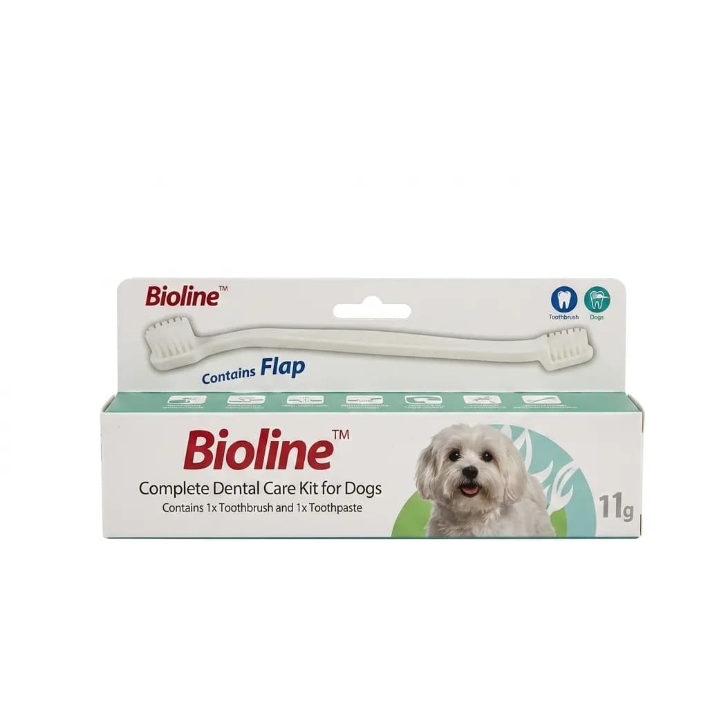 ست مسواک و خمیر دندان سگ و گربه حاوی کلسیم بایولاین Bioline Calcium Toothpaste and Brush Set 50g